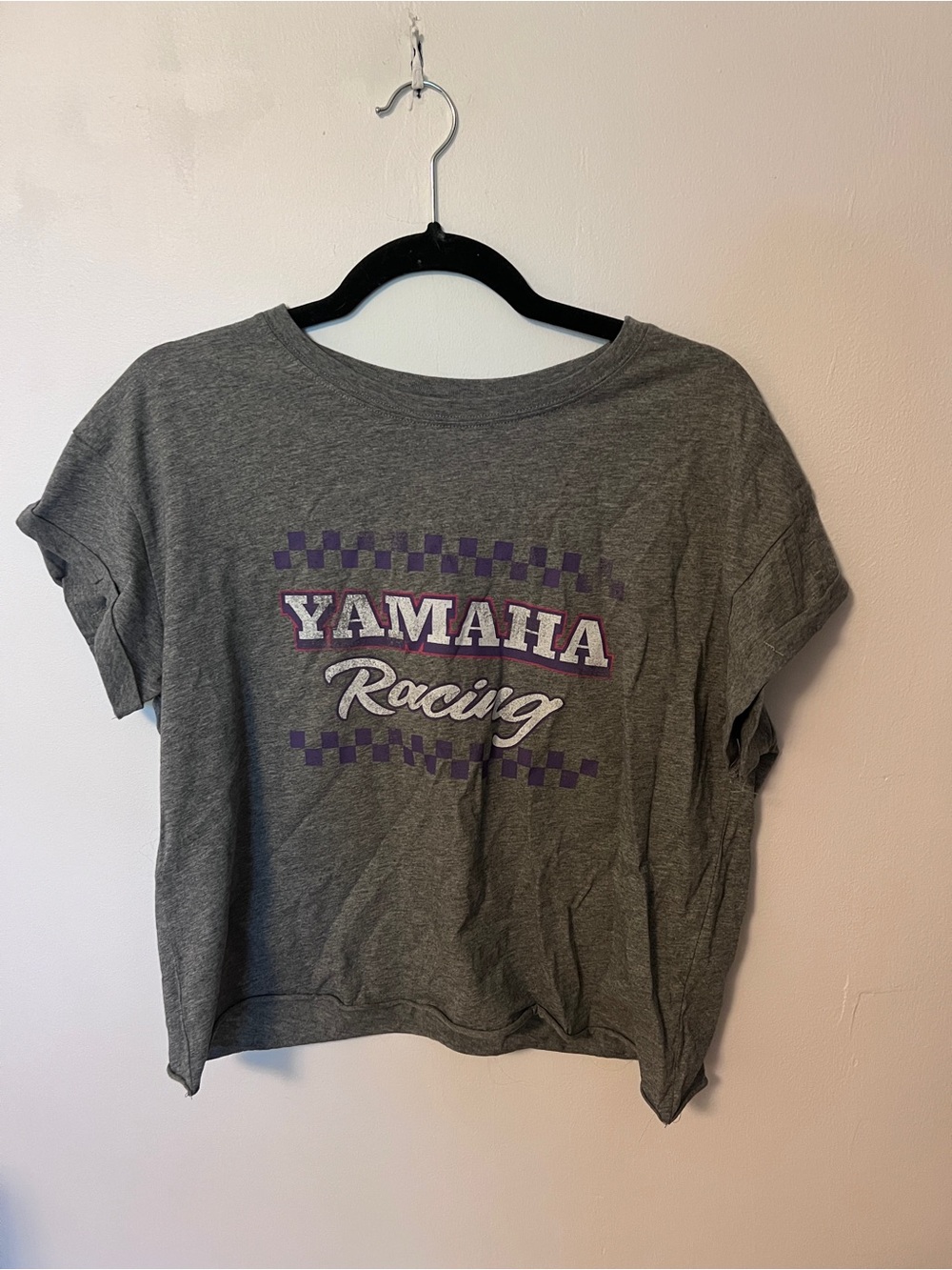 Yamaha Women's Boxy Crop Top with Checkered Accents